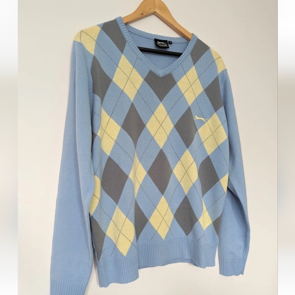 Slazenger Pastel Blue & Yellow Argyle Jumper Sweater Size M | Golf Preppy Sports - Picture 3 of 8